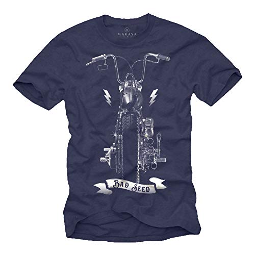 Anarchy Chopper T-Shirt für Männer Bad Seed Motorrad Blau Größe L von MAKAYA