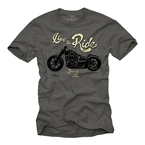 T-Shirt mit Motorrad Motiv für Herren LIVE to Ride Evolution Dunkelgrau XXL von MAKAYA