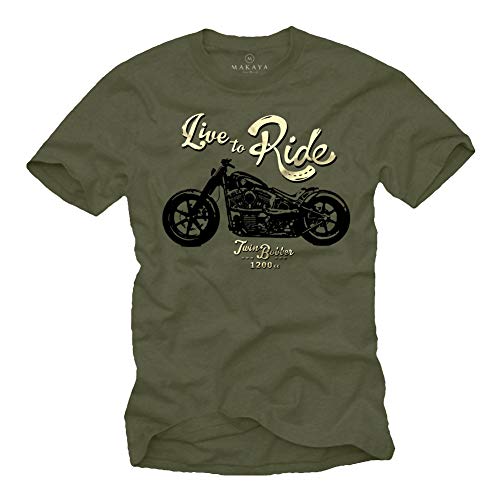 T-Shirt mit Motorrad Motiv für Herren LIVE to Ride Evolution Grün XXL von MAKAYA