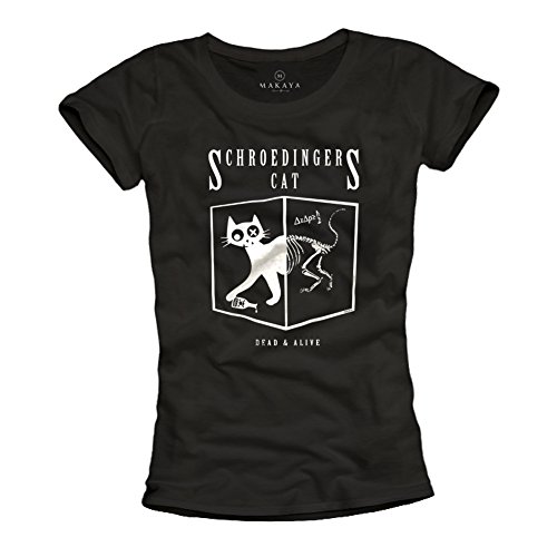 T-Shirt mit Schrödingers Katze für Damen - schwarz Größe M von MAKAYA