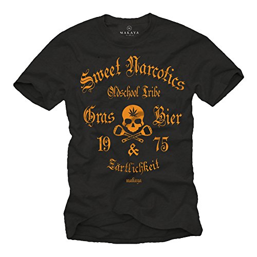 Totenkopf Skull T-Shirt für Herren Sweet Narcotics Gras Bier & ZÄRTLICHKEIT schwarz XXXL von MAKAYA