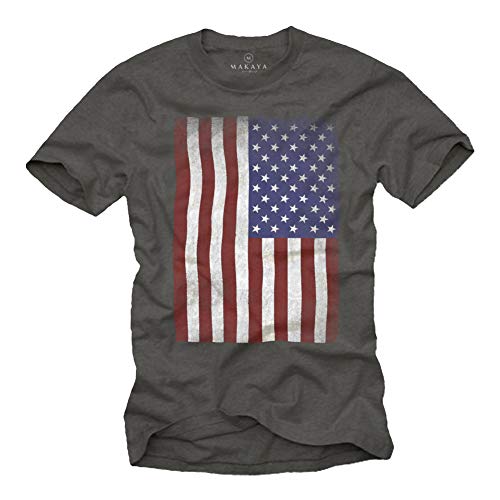 USA T-Shirt Herren Amerika Flagge Grau Größe XXXXL von MAKAYA