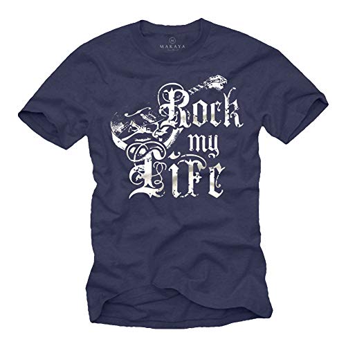 Vintage Band T-Shirt für Herren Blau Rock My Life Gitarre Größe XXL von MAKAYA