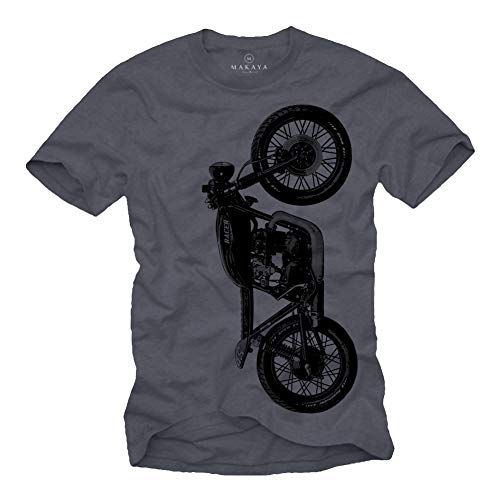 Vintage Biker T-Shirt Herren - CB 550 Cafe Racer Umbau - Geschenke für Motorradfahrer Blau XL von MAKAYA