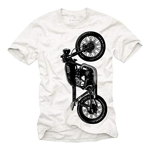 Vintage Biker T-Shirt Herren - CB 550 Cafe Racer Umbau - Geschenke für Motorradfahrer Weiß L von MAKAYA