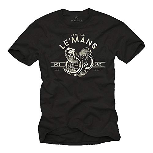 Vintage Motorrad T-Shirt Herren- Le Mans Guzzi Motor - Geschenke für Motorradfahrer Schwarz L von MAKAYA