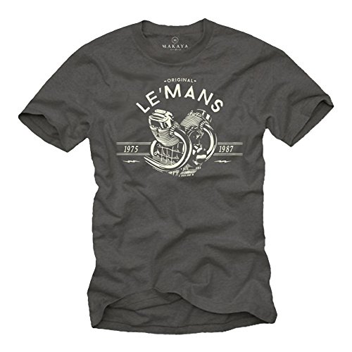 Vintage Motorrad T-Shirt Herren- Le Mans Guzzi Motor - Geschenke für Motorradfahrer grau M von MAKAYA