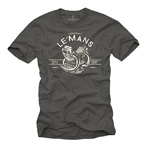 Vintage Motorrad T-Shirt Herren- Le Mans Guzzi Motor - Geschenke für Motorradfahrer grau XXXXXL von MAKAYA