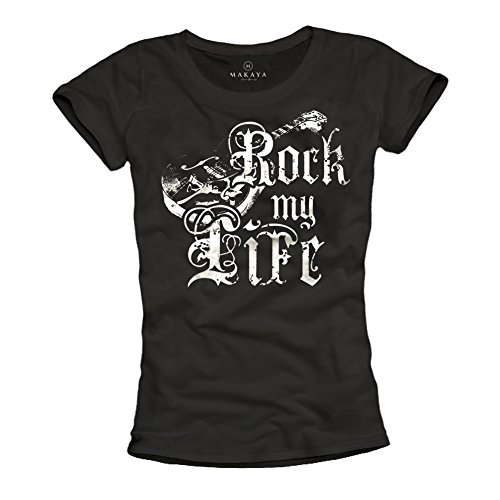 Vintage Rock Band T-Shirt für Damen Rock My Life Gitarre schwarz Größe M von MAKAYA