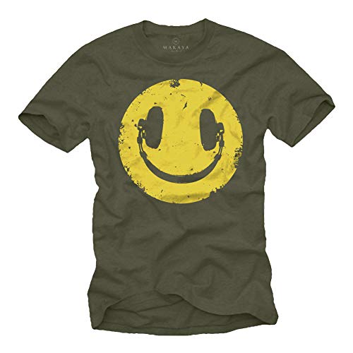 Vintage Smile T-Shirt für Herren mit KOPFHÖRER Grün Größe XXL von MAKAYA