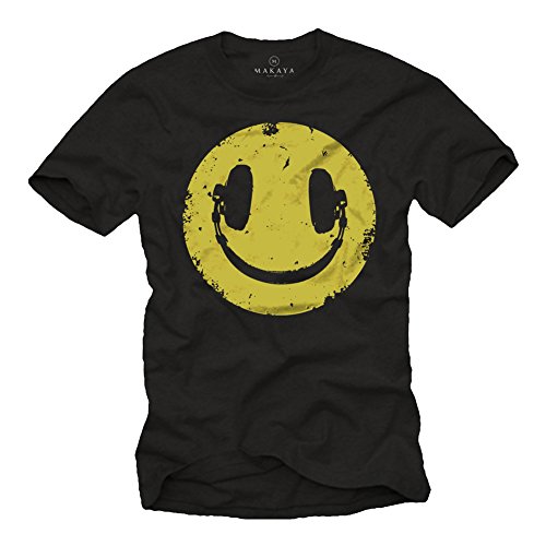Vintage Smile T-Shirt für Herren mit KOPFHÖRER schwarz Größe XXXXL von MAKAYA