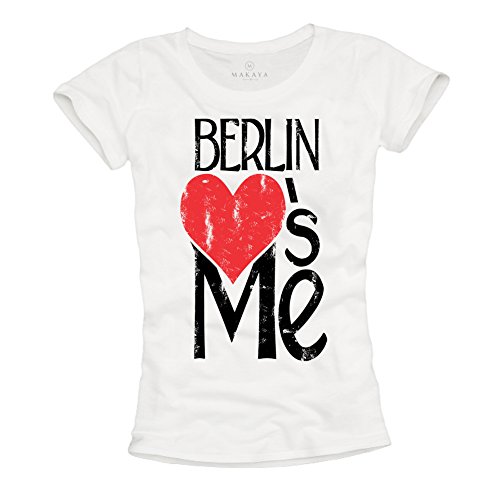 Vintage T-Shirt für Damen Berlin Love´S ME weiß Größe L von MAKAYA