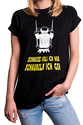 Yoda Fun Shirt mit Spuch Damen witzig schaukeln ich gehe Übergröße Longshirt weit geschnitten schwarz S von MAKAYA