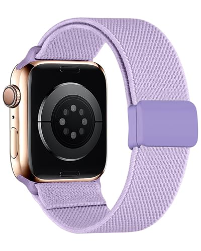 MAKCPOIMER Dehnbares Nylon-Solo-Loop-Armband, kompatibel mit Apple Watch für Kinder, 38 mm, 40 mm, 41 mm und 42 mm, 44 mm, 45 mm, magnetische Schnalle, verstellbar, elastisches Nylon-Armband, Ersatz von MAKCPOIMER