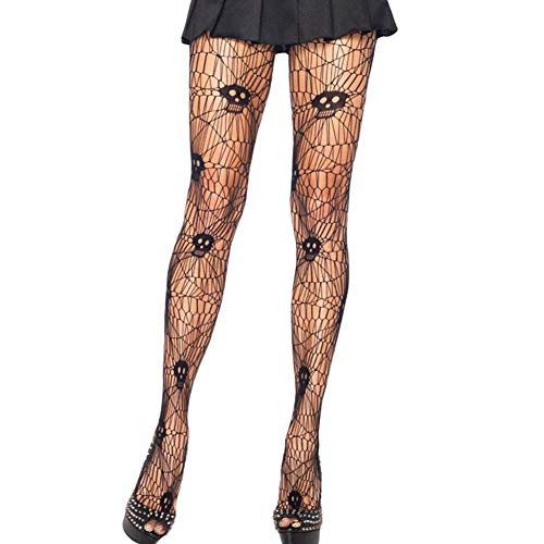 Halloween Kostüm Damen Sexy Totenkopf Netzstrumpfhose Schwarz Schädel Fishnet Tights von MAKFORT