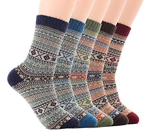 JYOHEY 5 Paar Warme Socken Herren Dicke Stricksocken Herren Bunt Wolle Herbst Winter Socken Herren 37-44, 5 Farben, Einheitsgröße von MAKFORT