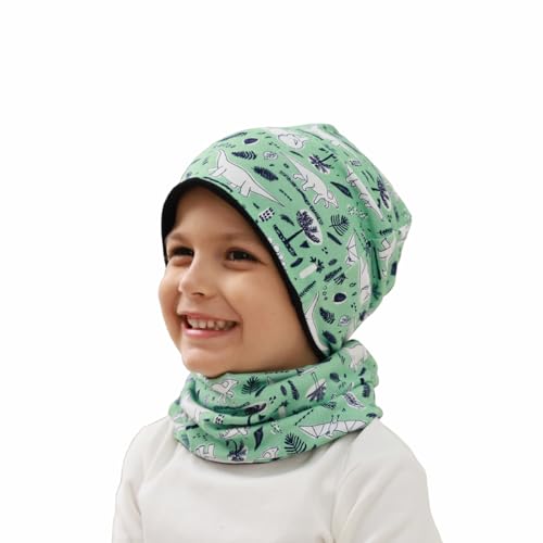 MAKFORT Kinder Beanie Mütze Schal Schlauchschal Set Baumwoll Loop Schal Junge Und Mädche Herbst Frühling von MAKFORT