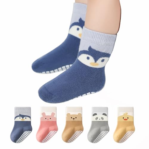 MAKFORT 5er Pack Baby Kleinkinder ABS Rutschfeste Socken Anti Sportsocken Baumwolle Stoppersocken von MAKFORT