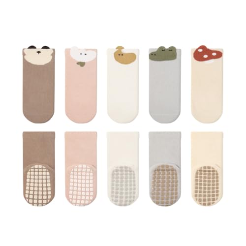 MAKFORT 5er Pack Baby Kleinkinder ABS Rutschfeste Socken Anti Sportsocken Baumwolle Stoppersocken von MAKFORT