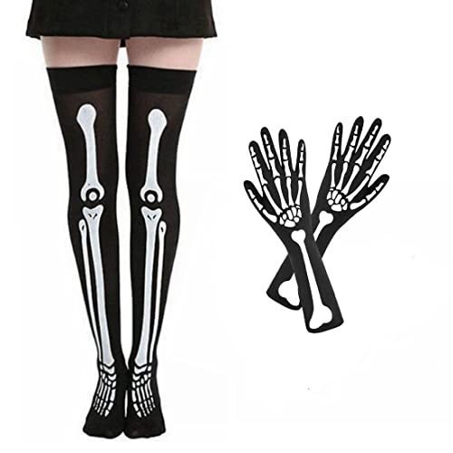 MAKFORT Cosplay Halloween Karneval Mottoparty Kostüme für Frauen Skelettsocken und Handschu von MAKFORT