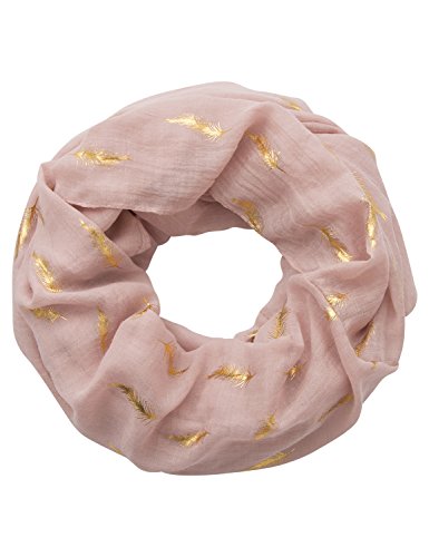 MAKFORT Damen Loop Schal Neu Schlauchschal mit Golden Feder Muster Rosa von MAKFORT