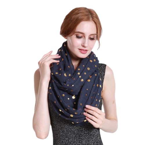 MAKFORT Damen Loop Schal Neu Schlauchschal mit Silbernen Punkten Muster (Punkt schwarz) von MAKFORT