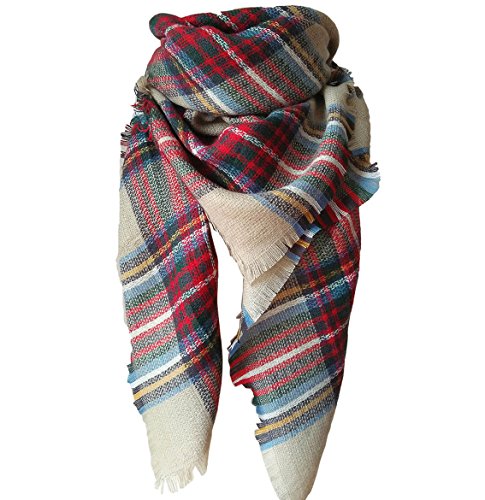 MAKFORT Damen Winter Schal Imitation Kaschmir Bunt Quadratisch Deckenschal 140 * 140cm Bunt Rot von MAKFORT