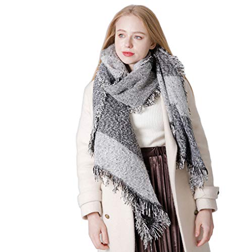 MAKFORT Damen XXL Schal Winter Kuschelig Warm Imitation Kaschmir Tuch Karo Halstuch Scarf 205x65,Grau von MAKFORT