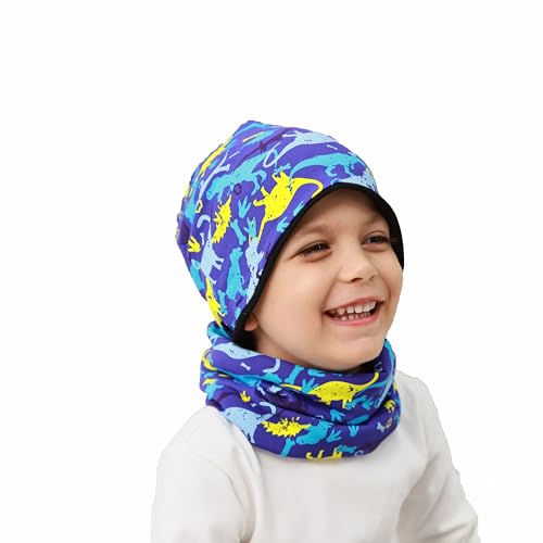 MAKFORT Kinder Beanie Mütze Schal Schlauchschal Set Baumwoll Loop Schal Junge Und Mädche Winter von MAKFORT