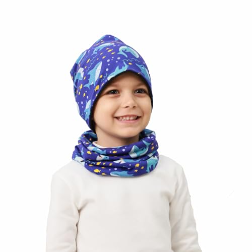MAKFORT Kinder Beanie Mütze Schal Schlauchschal Set Baumwoll Loop Schal Junge Und Mädche Winter von MAKFORT