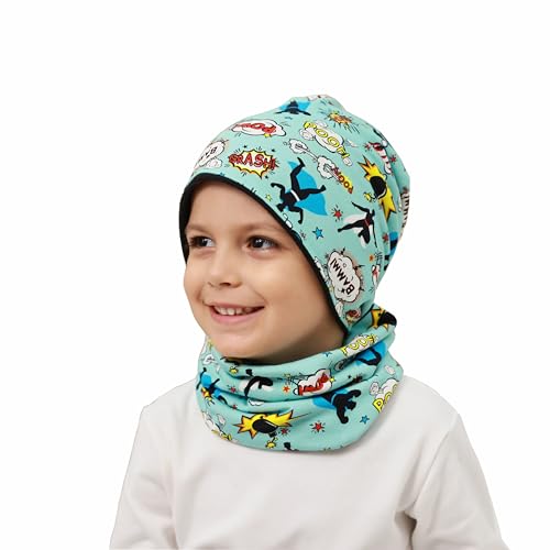 MAKFORT Kinder Beanie Mütze Schal Schlauchschal Set Baumwoll Loop Schal Junge Und Mädche Winter von MAKFORT