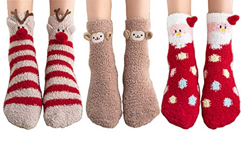 MAKFORT 3 Paar Weihnachtssocken Damen Winter Warme Mädchen Weihnachtssocken Rentier Schneeflocke Socken Für Frauen von MAKFORT