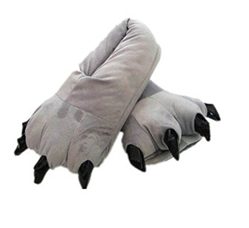 MAKFORT Plüsch Hausschuhe Dinosaurier-Palme Pantoffeln Tierhausschuhe für Herren und Damen M Grau von MAKFORT