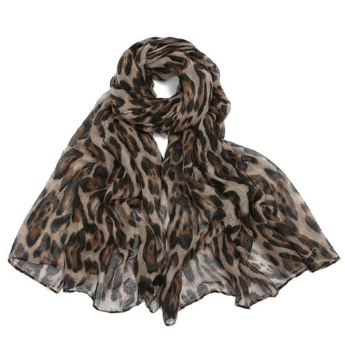 MAKFORT Schal Damen Chiffon Mit Leopardenmuste Kalter Und Warmer Damenschal Schal Damenmodeschal für Frühling Herbst Winter Ganzjährig von MAKFORT