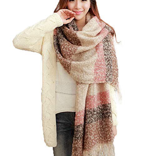 MAKFORT XXL Schal Damen Klassisch Streifen Schal Herbst Halstuch Damen Winter Warme Super Lange Stola Frauen Mit Quasten Schal 200 * 60CM von MAKFORT