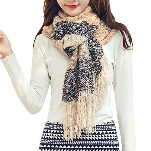 MAKFORT XXL Schal Damen Klassisch Streifen Schal Herbst Halstuch Damen Winter Warme Super Lange Stola Frauen Mit Quasten Schal 200 * 60CM von MAKFORT