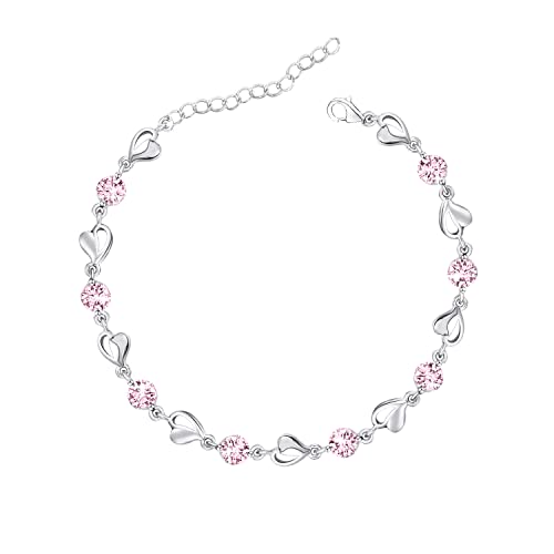 MAKOBLESSMOMO Silberarmband für Damen,Herz-Armband, glänzender Kristall, Diamant, verstellbares Armband, Muttertag, Schmuck, Geschenk, Geburtstag, Weihnachten, Geschenke für Frauen, Mutter, Ehefrau von MAKOBLESSMOMO