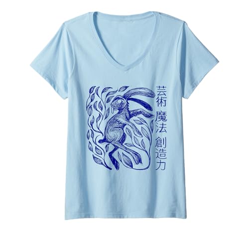 Damen Japanische Symbole für Kunst, Magie und Kreativität T-Shirt mit V-Ausschnitt Damen Japanische Symbole für Kunst, Magie und Kreativität T-Shirt mit V-Ausschnitt von MALAGATTO DESIGNS