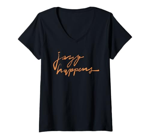 Damen Jazz Happens – Lustiger Jazzisten-Spruch T-Shirt mit V-Ausschnitt Damen Jazz Happens – Lustiger Jazzisten-Spruch T-Shirt mit V-Ausschnitt von MALAGATTO DESIGNS