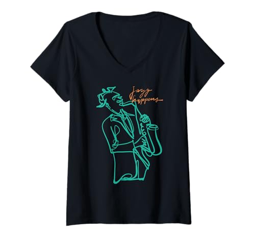 Damen Jazz Happens – Lustiger Jazzisten-Spruch T-Shirt mit V-Ausschnitt Damen Jazz Happens – Lustiger Jazzisten-Spruch T-Shirt mit V-Ausschnitt von MALAGATTO DESIGNS