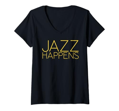 Damen Jazz Happens – Lustiger Jazzisten-Spruch T-Shirt mit V-Ausschnitt Damen Jazz Happens – Lustiger Jazzisten-Spruch T-Shirt mit V-Ausschnitt von MALAGATTO DESIGNS
