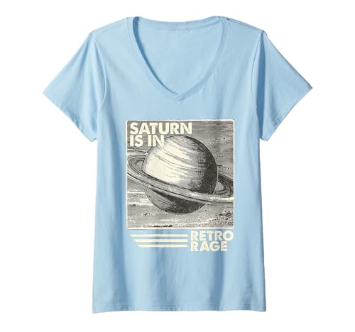 Damen Saturn ist Retro-Wutanfall – Mystischer Astrologie T-Shirt mit V-Ausschnitt Damen Saturn ist Retro-Wutanfall – Mystischer Astrologie T-Shirt mit V-Ausschnitt von MALAGATTO DESIGNS
