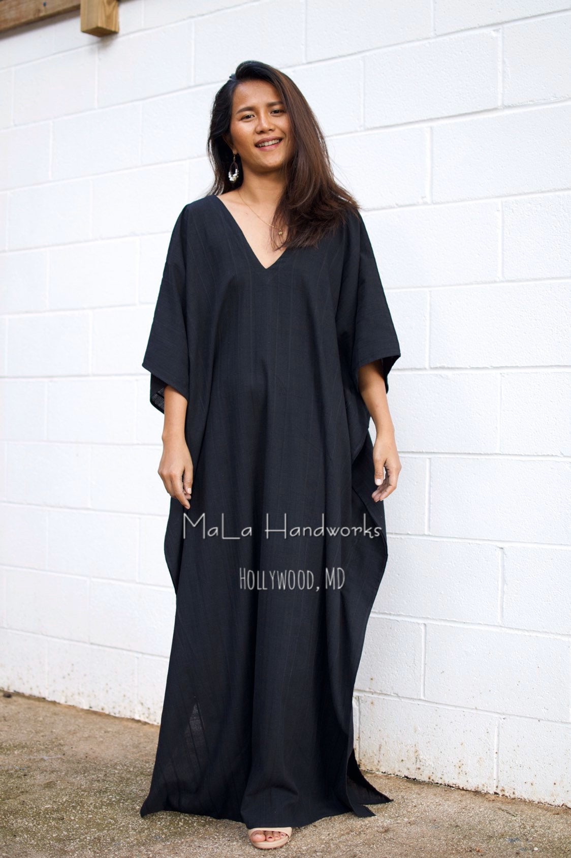 Baumwoll-Kaftane Für Frauen E-24 ~ Schwarzes Kaftan-Kleid, Boho-Damenbekleidung, Kaftan Im Sommerstil, Lounge-Wear, Kleidung in Übergröße, Festival von MALAHANDWORKS