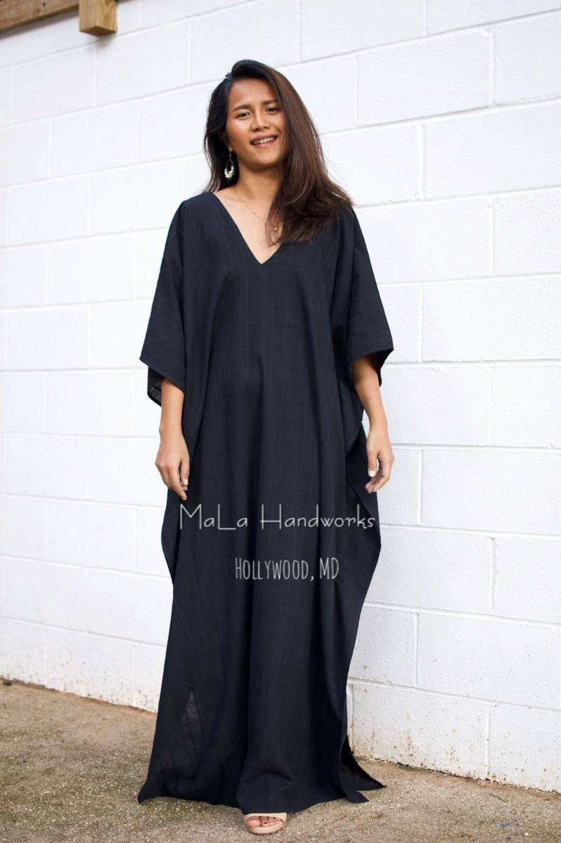 Baumwoll-Kaftane Für Frauen E-24 ~ Schwarzes Kaftan-Kleid, Boho-Damenbekleidung, Kaftan Im Sommerstil, Lounge-Wear, Kleidung in Übergröße, Festival von MALAHANDWORKS