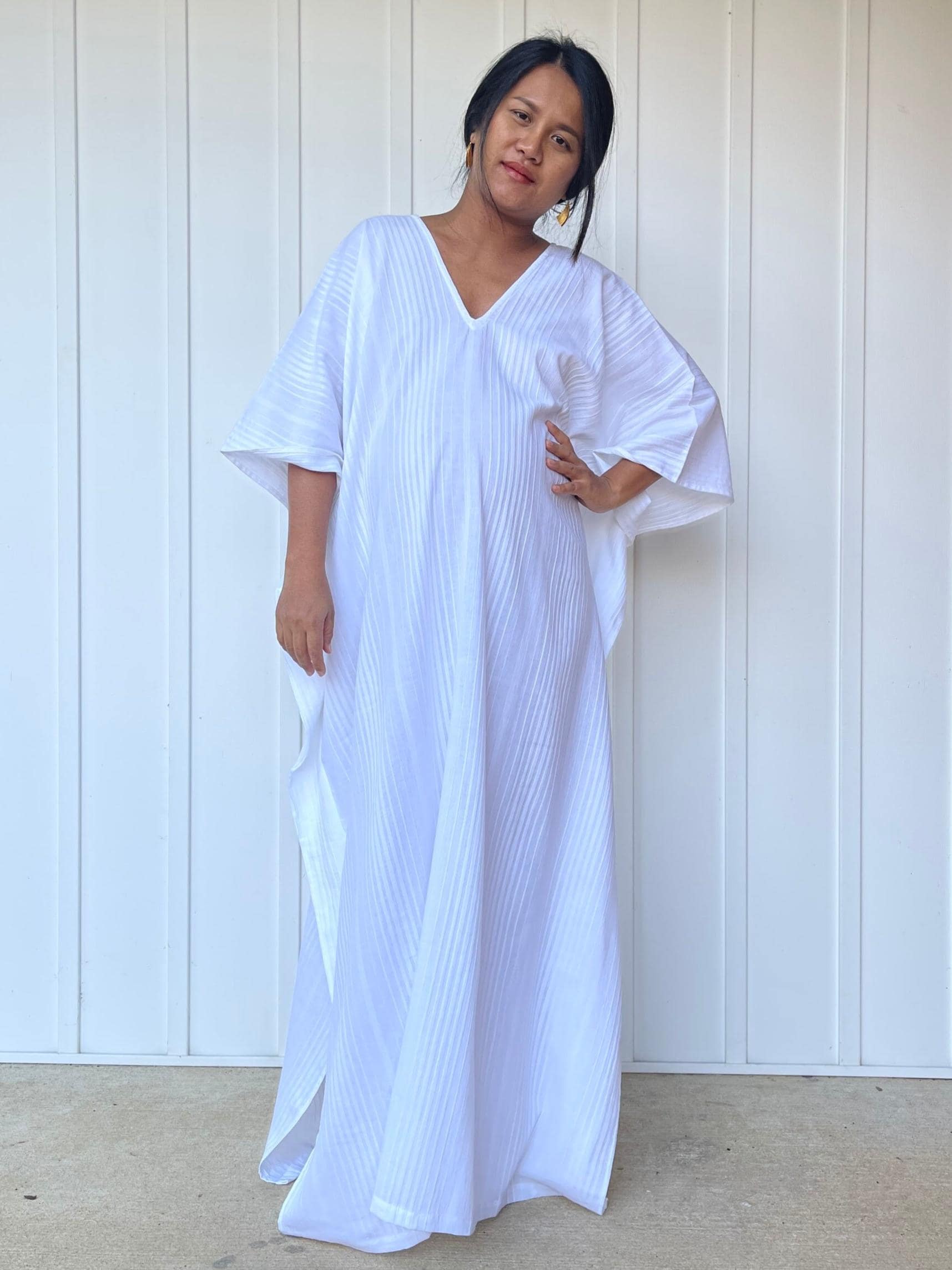 E-22 Naturweißer Kaftan, Weißes, Schönes Kleid, Lounge-Abnutzung, Boho-Kleidung, Gewachsenes Boho-Kaftan, Oversized, Baumwoll-Kaftan von MALAHANDWORKS