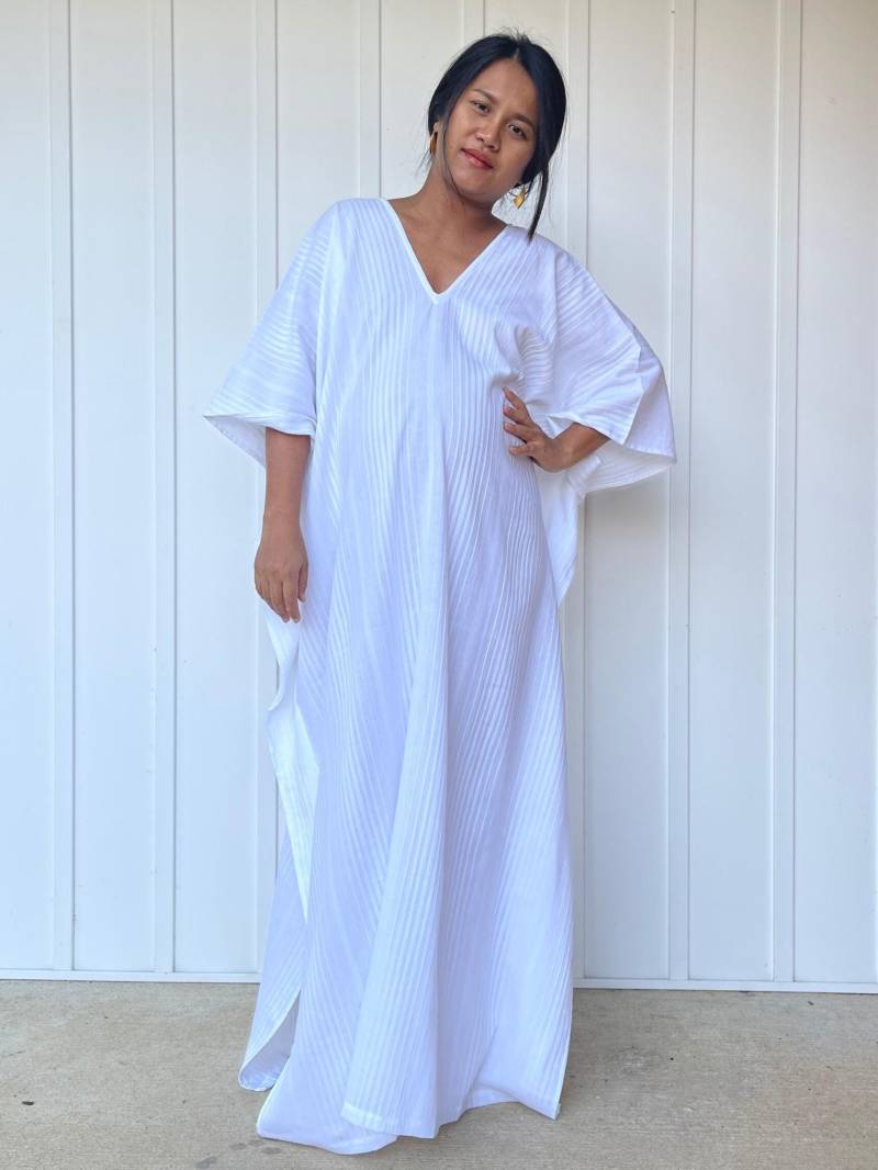 E-22 Naturweißer Kaftan, Weißes, Schönes Kleid, Lounge-Abnutzung, Boho-Kleidung, Gewachsenes Boho-Kaftan, Oversized, Baumwoll-Kaftan von MALAHANDWORKS