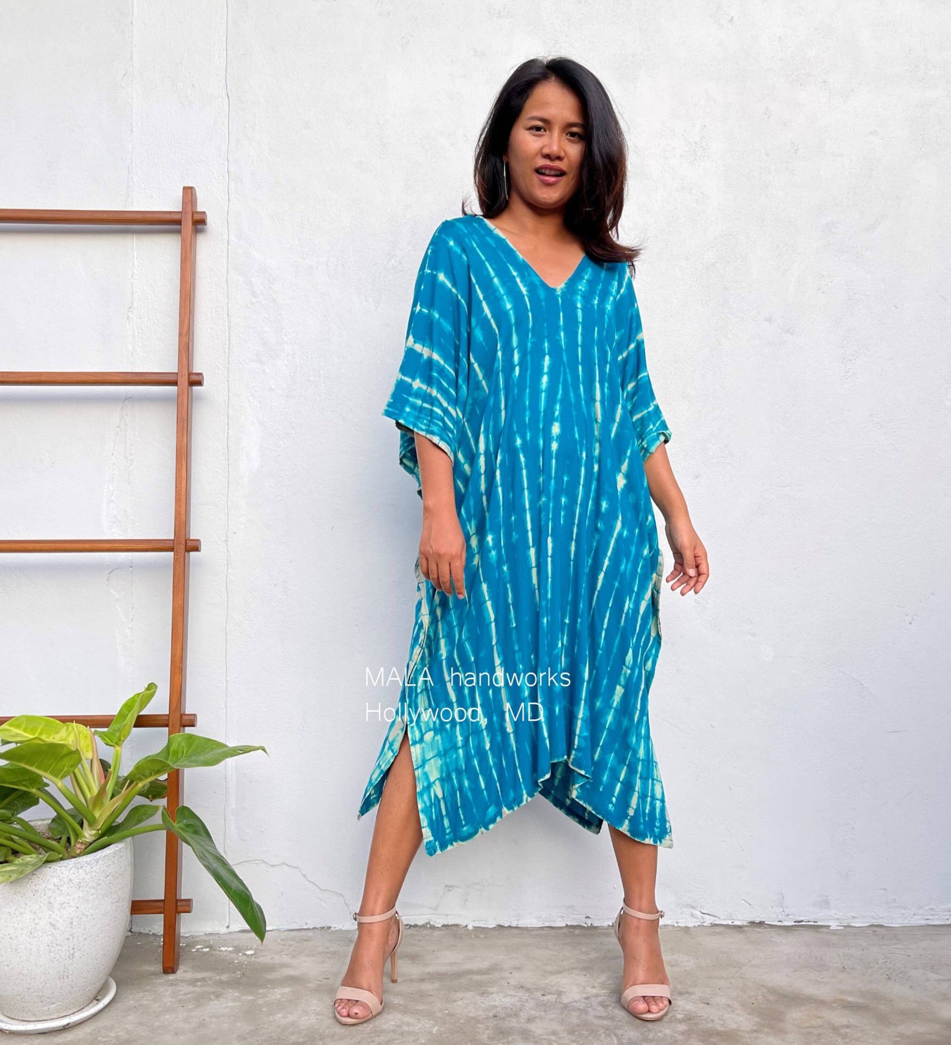 Fr-4 Blau Teal Midi Kaftan, Midikleid, Tunika Strandkleidung, Lounge Kleidung, Strandkleidung Tunika, Sommerkleid, Urlaubskleidung, Resort von MALAHANDWORKS