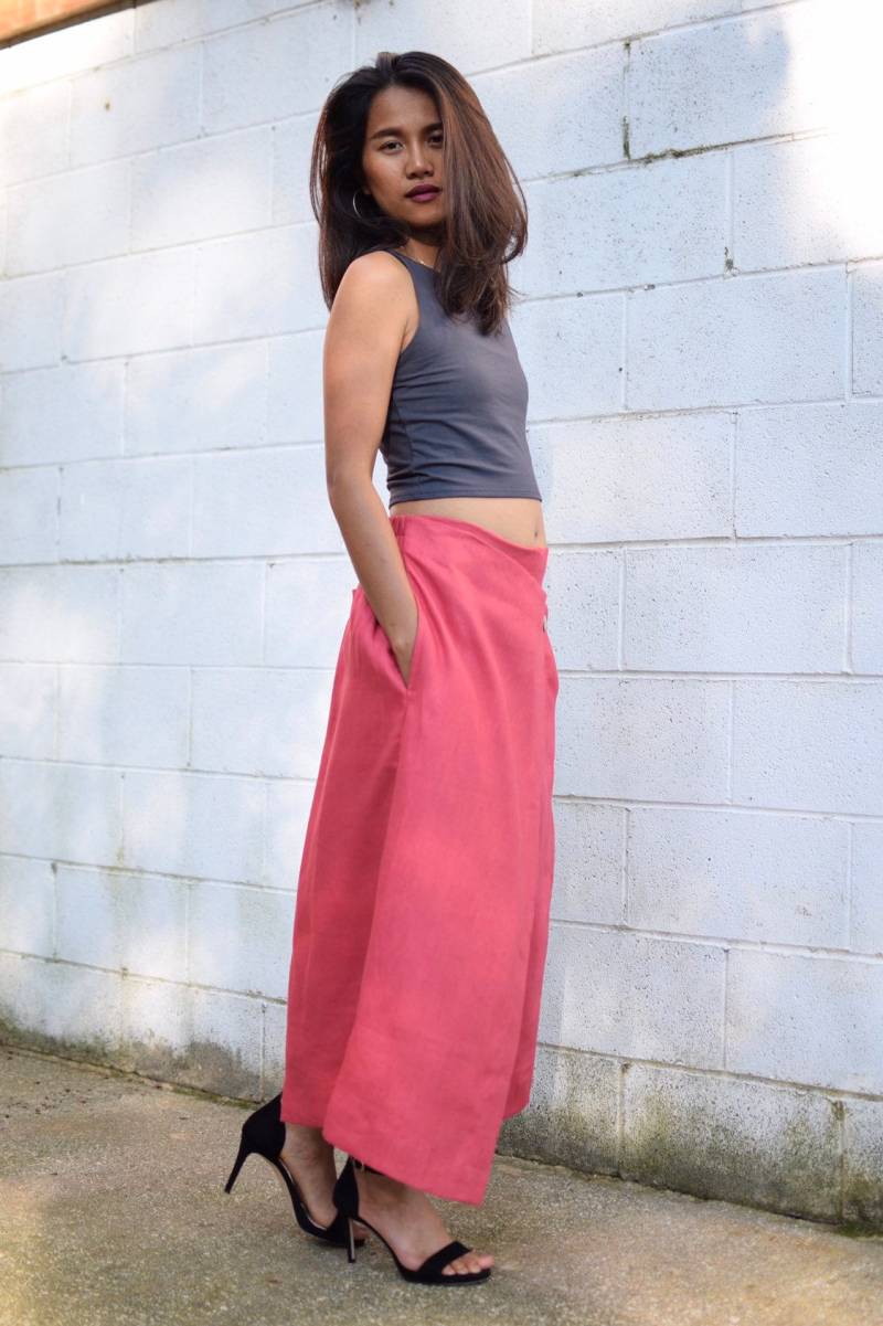 L-2 Leinenkollektion- Leinenhose- Tiefer Schritt Leinen - Einheitsgröße Cocktail Outfit Strandhose Hose Mit Weitem Bein von MALAHANDWORKS