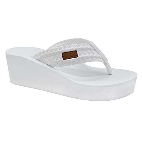 Malida Damen-Flip-Flops mit Keilstütze, gepolsterte weiche Gummi-Zwischensohle, Plateau-Sandalen mit Gummisohle, Weiss/opulenter Garten, 39.5 EU von MALIDA