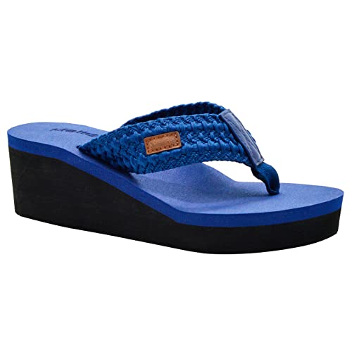 MALIDA Damen Keilabsatz Fußgewölbeunterstützung Flip Flops Kissen Weiche Gummi Zwischensohle Plateau Zehensandalen mit Gummisohle, blau, 39 EU von MALIDA